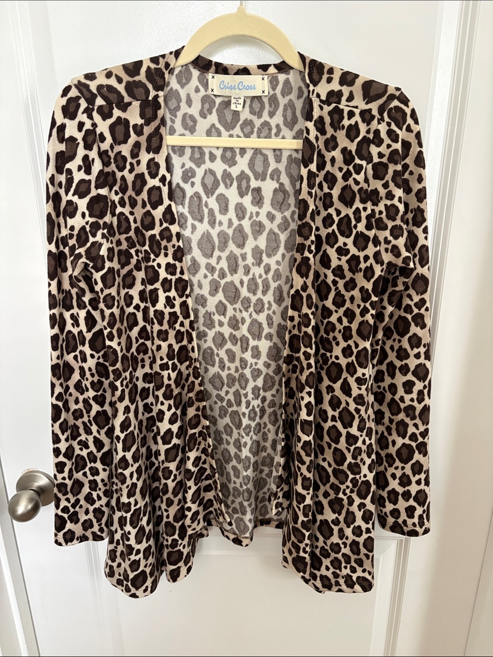 Chico's Open Leopard Print Cardigan in Beige and Brown